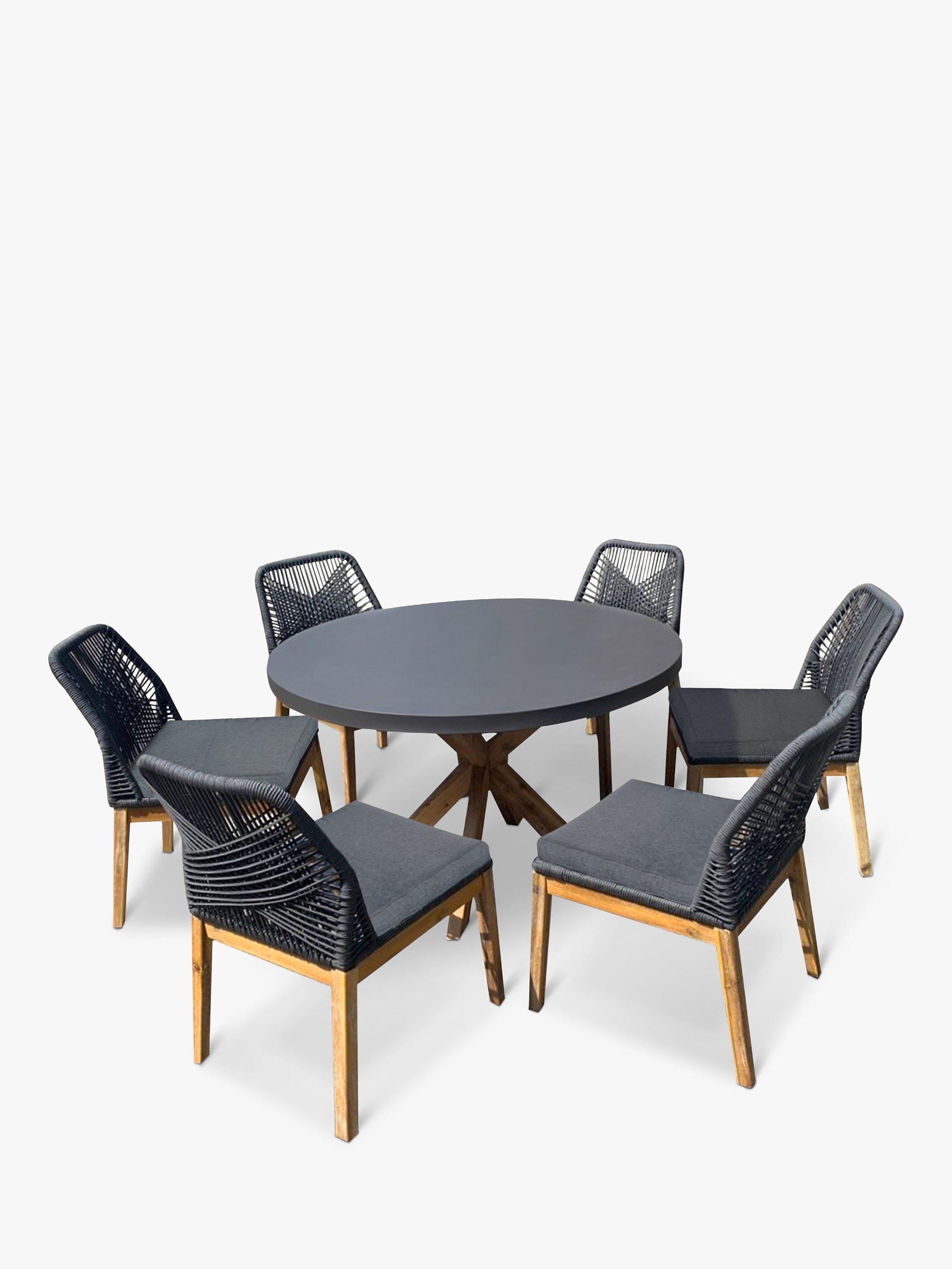 Suntime Seville 6 Seater Round Garden Dining Table Chairs Set Dark Grey