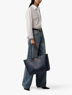 Mulberry Bayswater Small Classic Grain Leather Tote Bag - view 2, Night Sky/Poplin Blue