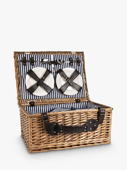 Navigate Three Rivers 4 Person Willow Wicker Filled Picnic Hamper, Navy/Natural, Navy/Natural