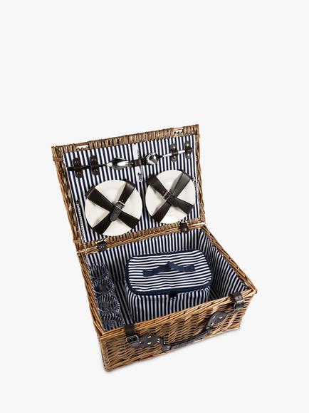 Navigate Three Rivers 4 Person Willow Wicker Filled Picnic Hamper, Navy/Natural - view 2, Navy/Natural