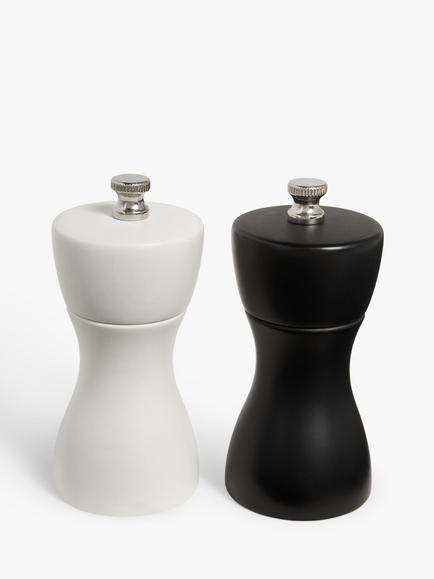 John Lewis Rubber Wood Salt & Pepper Mills, Set of 2, Black/White, Black/White