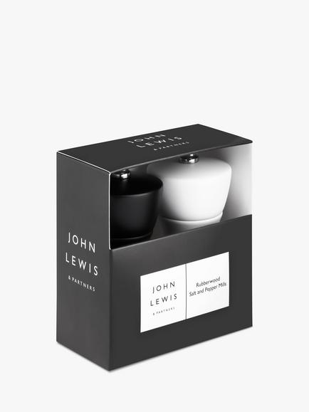 John Lewis Rubber Wood Salt & Pepper Mills, Set of 2, Black/White - view 2, Black/White