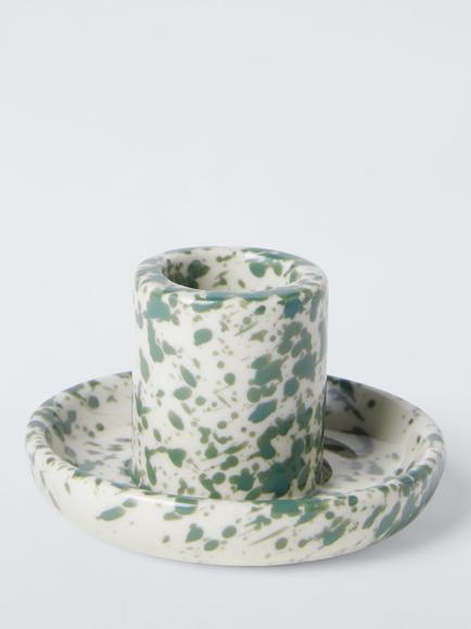 John Lewis Speckle Short Candle Holder, Green, Green