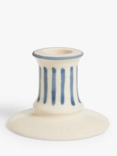 John Lewis Stripe Stoneware Candlestick Holder, Blue