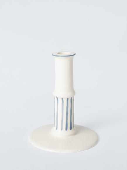 John Lewis Stripe Stoneware Dinner Candle Holder, Blue, Blue
