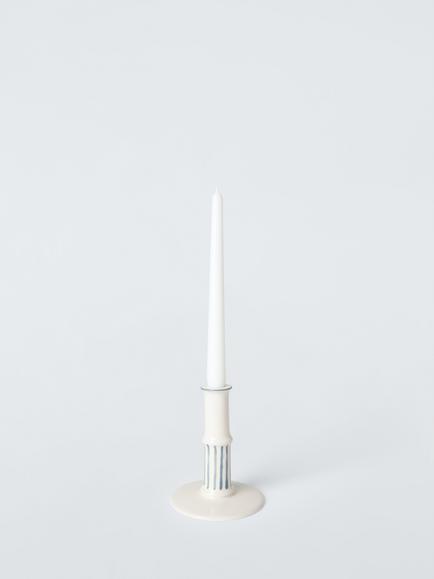 John Lewis Stripe Stoneware Dinner Candle Holder, Blue - view 2, Blue