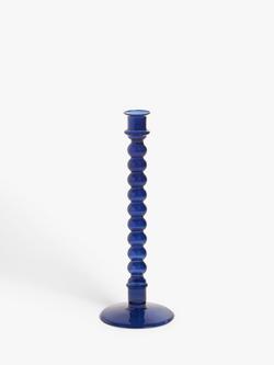 John Lewis Glass Bobbin Candlestick Holder, Blue