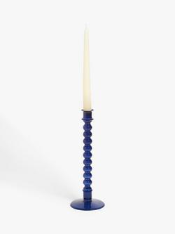 John Lewis Glass Bobbin Candlestick Holder - view 2, Blue
