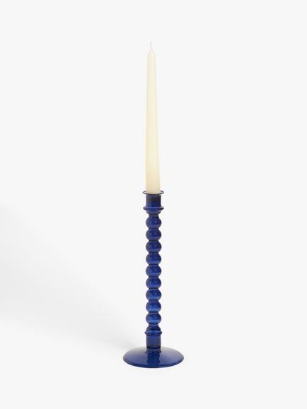John Lewis Glass Bobbin Candlestick Holder - view 2, Blue