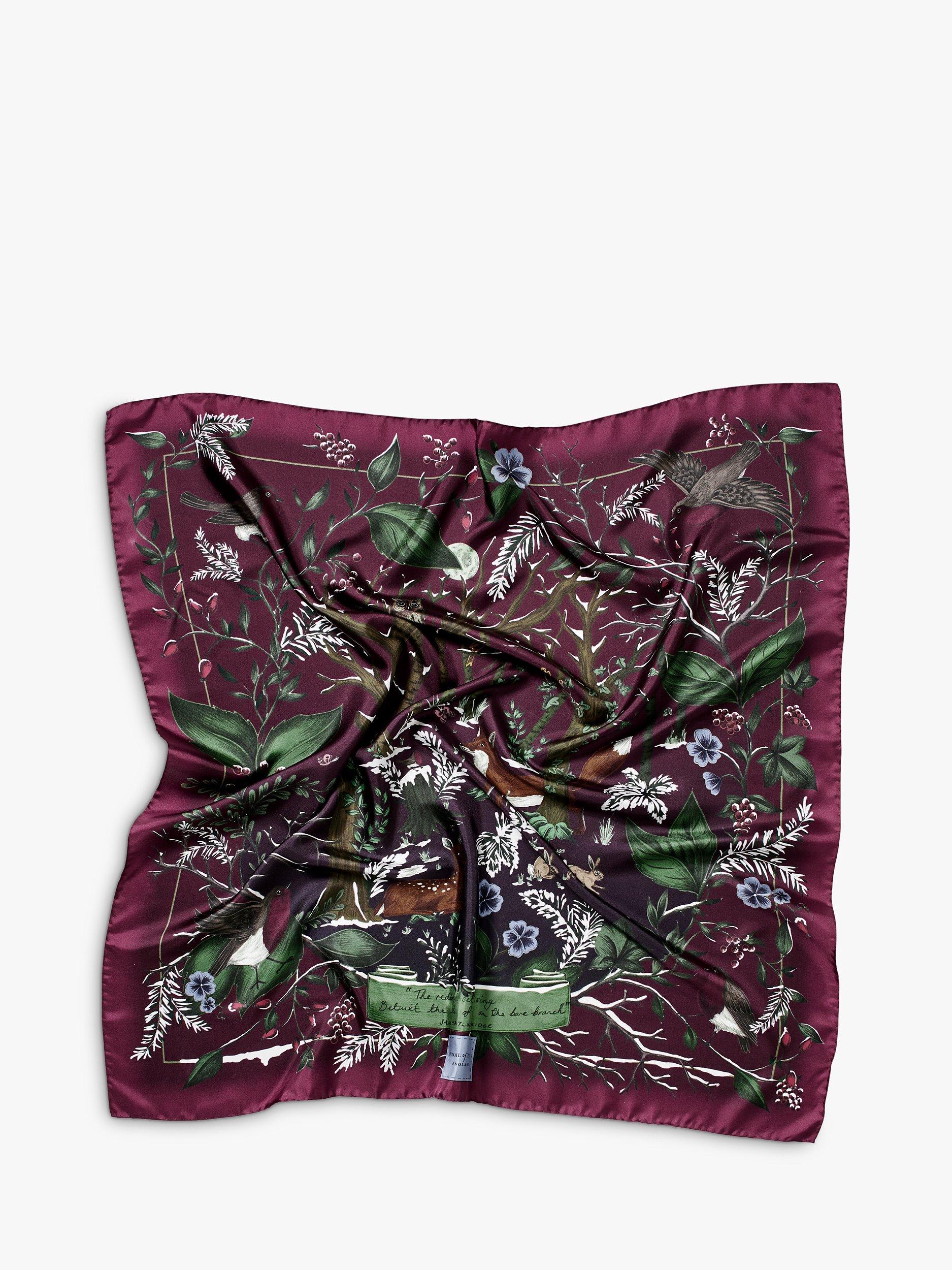 Product image 2 of 3, which shows Aspinal of London Woodland Silk Square Scarf, Burgundy/Multi