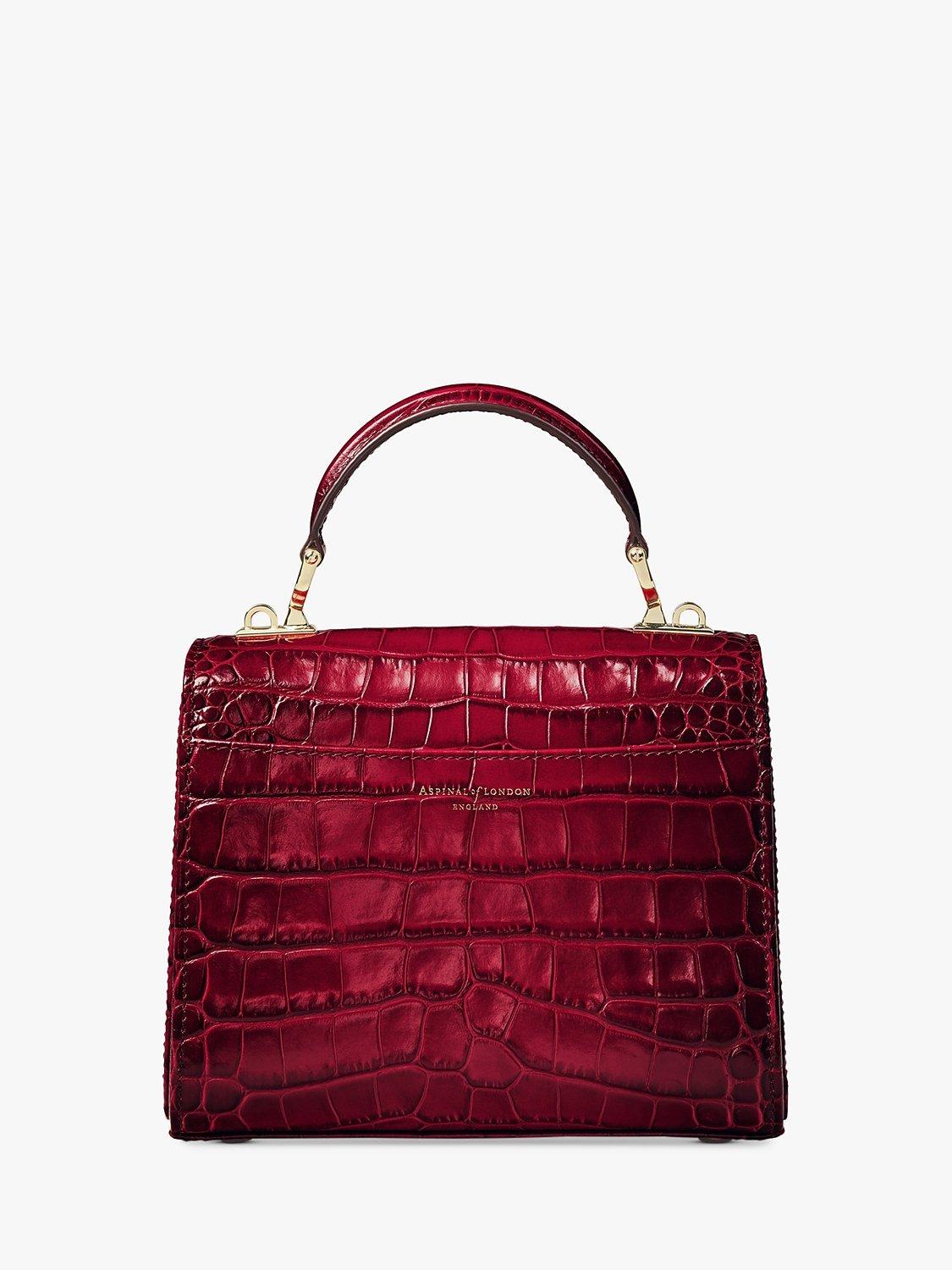 Product image 2 of 4, which shows Aspinal of London Midi Mayfair Croc Effect Leather Cross Body Bag, Cherry
