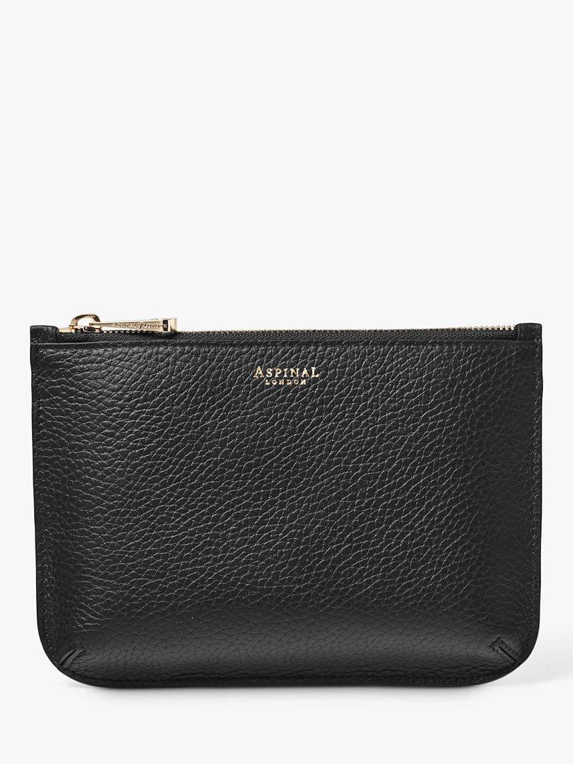 Product image 1 of 4, which shows Aspinal of London Medium Ella Pebble Grain Leather Pouch, Black