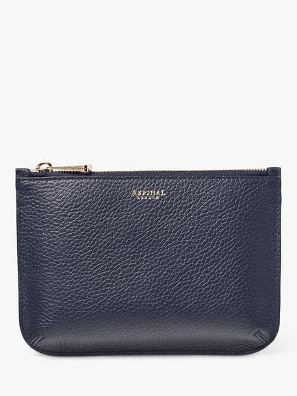 Aspinal of London Medium Ella Pebble Grain Leather Pouch, Navy