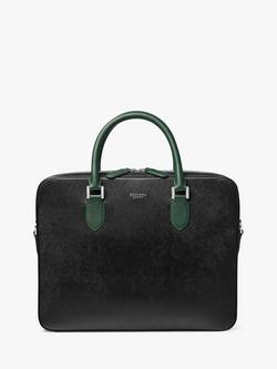 Aspinal of London Leather Slim Briefcase - view 2, Black/Green