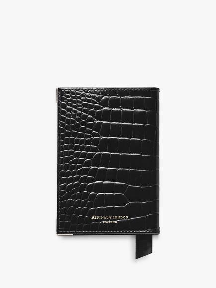 Aspinal of London Croc Effect Leather Passport Cover - view 2, Black