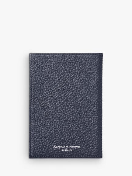 Aspinal of London Pebble Leather Passport Cover - view 2, Navy