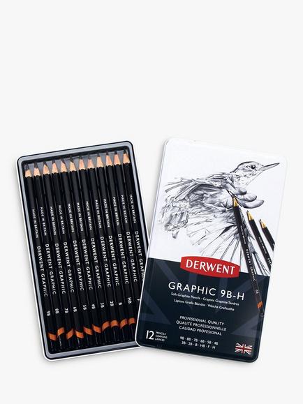 Derwent Soft Graphic Pencils Tin, Set of 12 - view 2, Multi