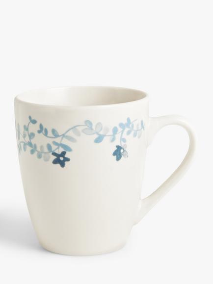 John Lewis ANYDAY Mila Floral Print Porcelain Mug, Set of 4, 350ml, Blue - view 2, Blue