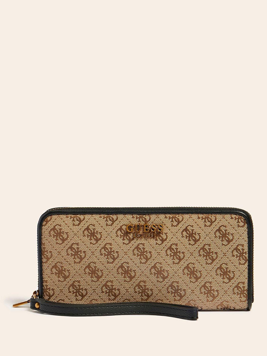 GUESS Aviana Logo Print Large Zip Around Purse, Brown/Multi