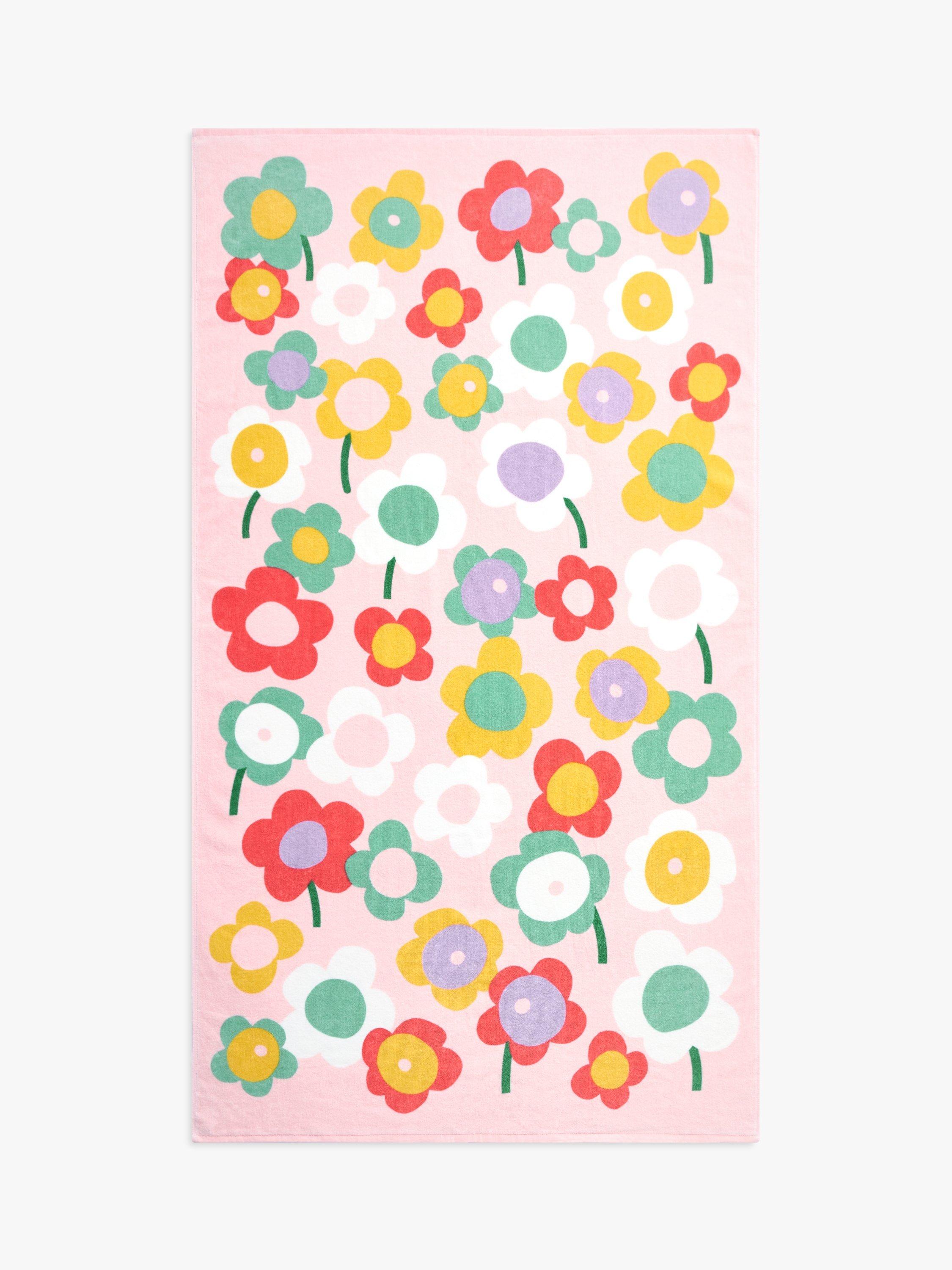 John Lewis ANYDAY Flower Power Beach Towel, Powder Pink