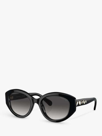 Swarovski SK6005 Women's Embellished Irregular Sunglasses, Black/Grey Gradient, Black/Grey Gradient