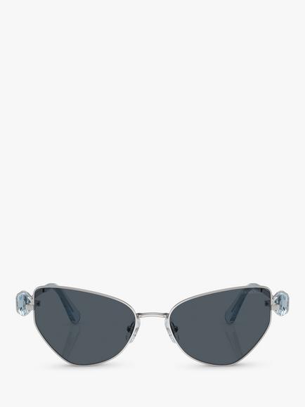 Swarovski SK7003 Women's Irregular Sunglasses, Silver/Grey - view 2, Silver/Grey