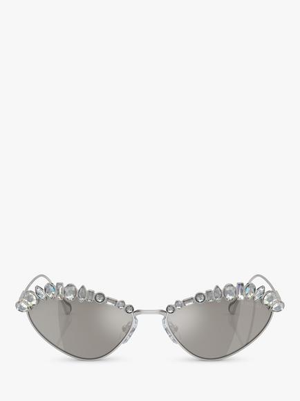 Swarovski SK7009 Women's Crystal Cat's Eye Sunglasses, Pale Gold/Mirror Orange - view 2, Silver/Mirror Grey