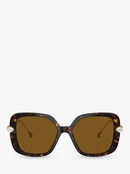 Swarovski SK6011 Women's Polarised Pillow Sunglasses, Tortoiseshell/Havana - view 2, Tortoiseshell/Havana