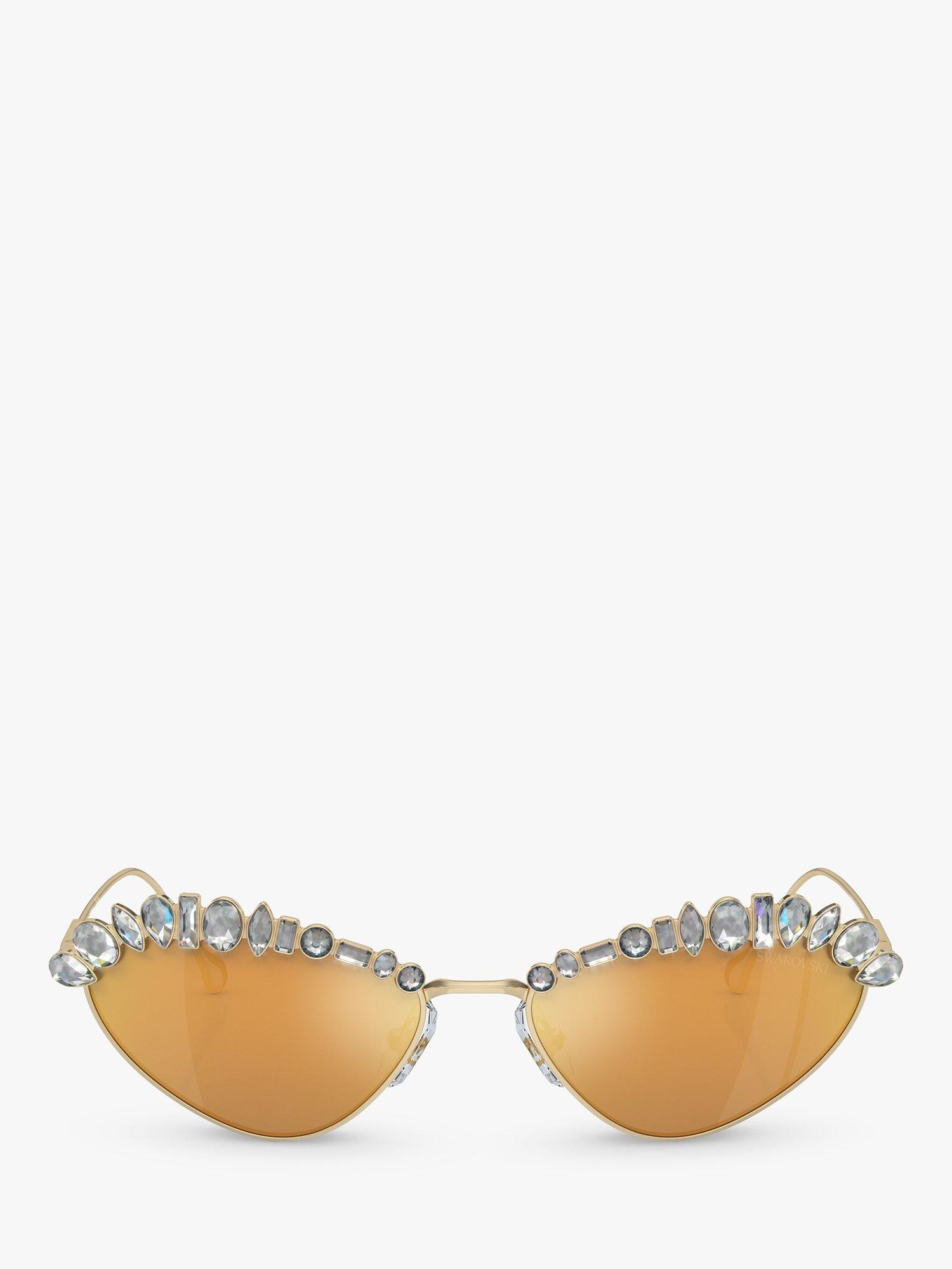 Product image 2 of 5, which shows Swarovski SK7009 Women's Crystal Cat's Eye Sunglasses, Pale Gold/Mirror Orange