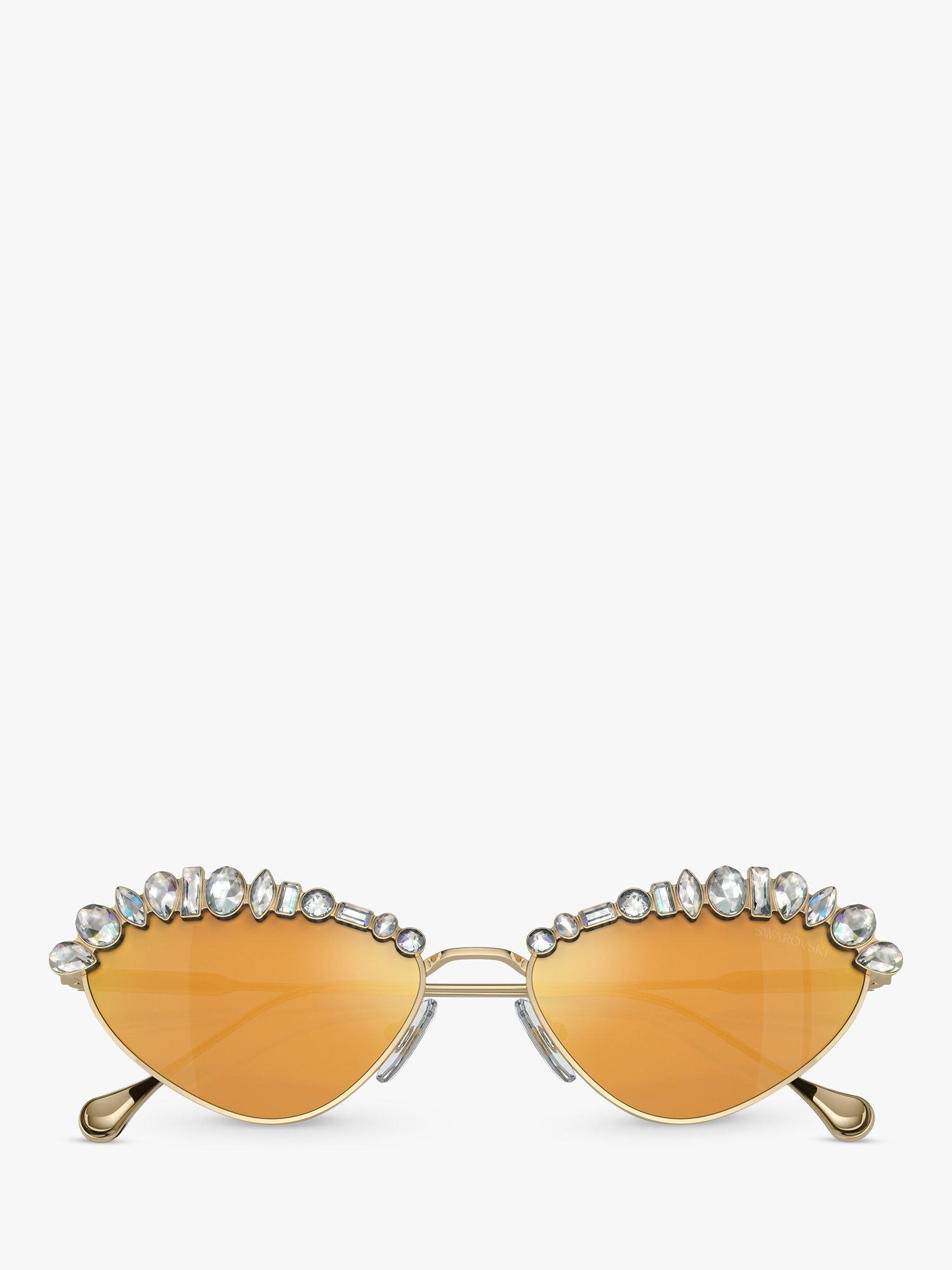 Product image 5 of 5, which shows Swarovski SK7009 Women's Crystal Cat's Eye Sunglasses, Pale Gold/Mirror Orange