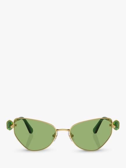 Swarovski SK7003 Women's Irregular Butterfly Sunglasses, Gold/Green - view 2, Gold/Green