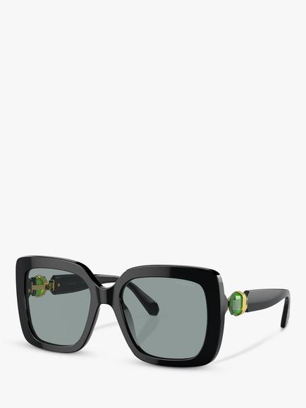 Swarovski SK6001 Women's Square Sunglasses, Black/Grey, Black/Grey
