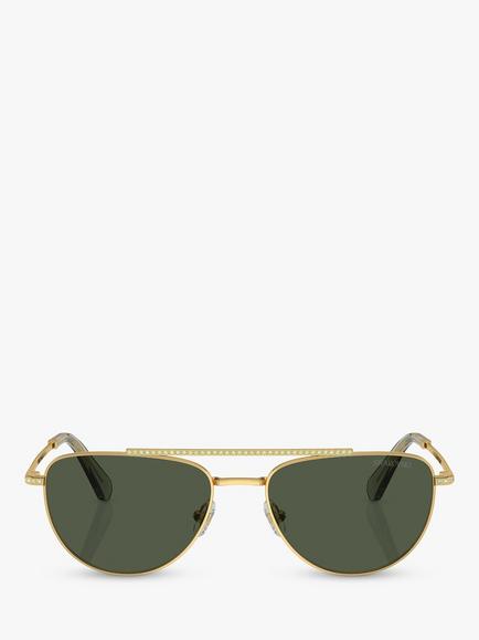 Swarovski SK7007 Women's Irregular Sunglasses, Gold/Green - view 2, Gold/Green