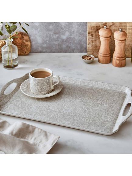 Morris & Co. Strawberry Thief Pure Morris Melamine Large Handled Tray, Grey - view 2, Multi