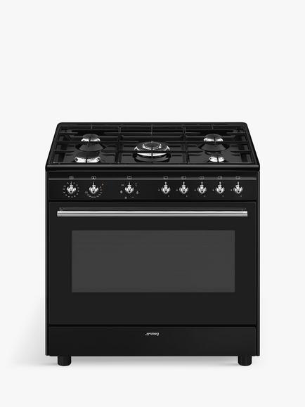 Smeg Classic CX91GM 90cm Dual Fuel Range Cooker, Black, Black