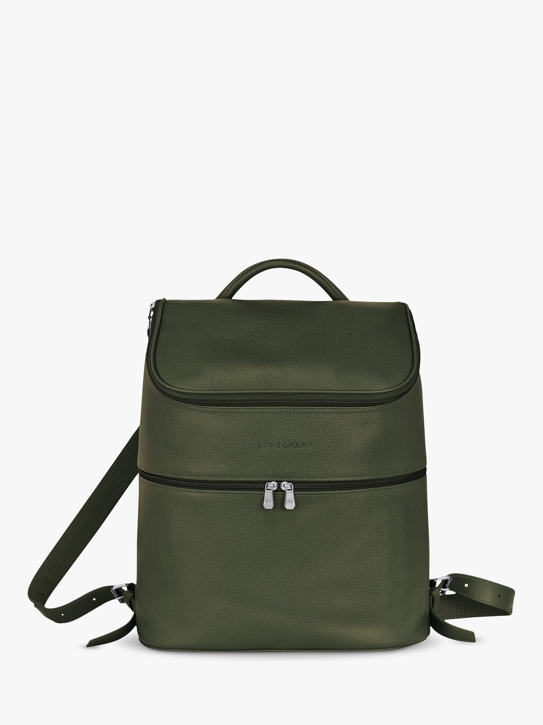 Longchamp Le Foulonne Leather Backpack Khaki