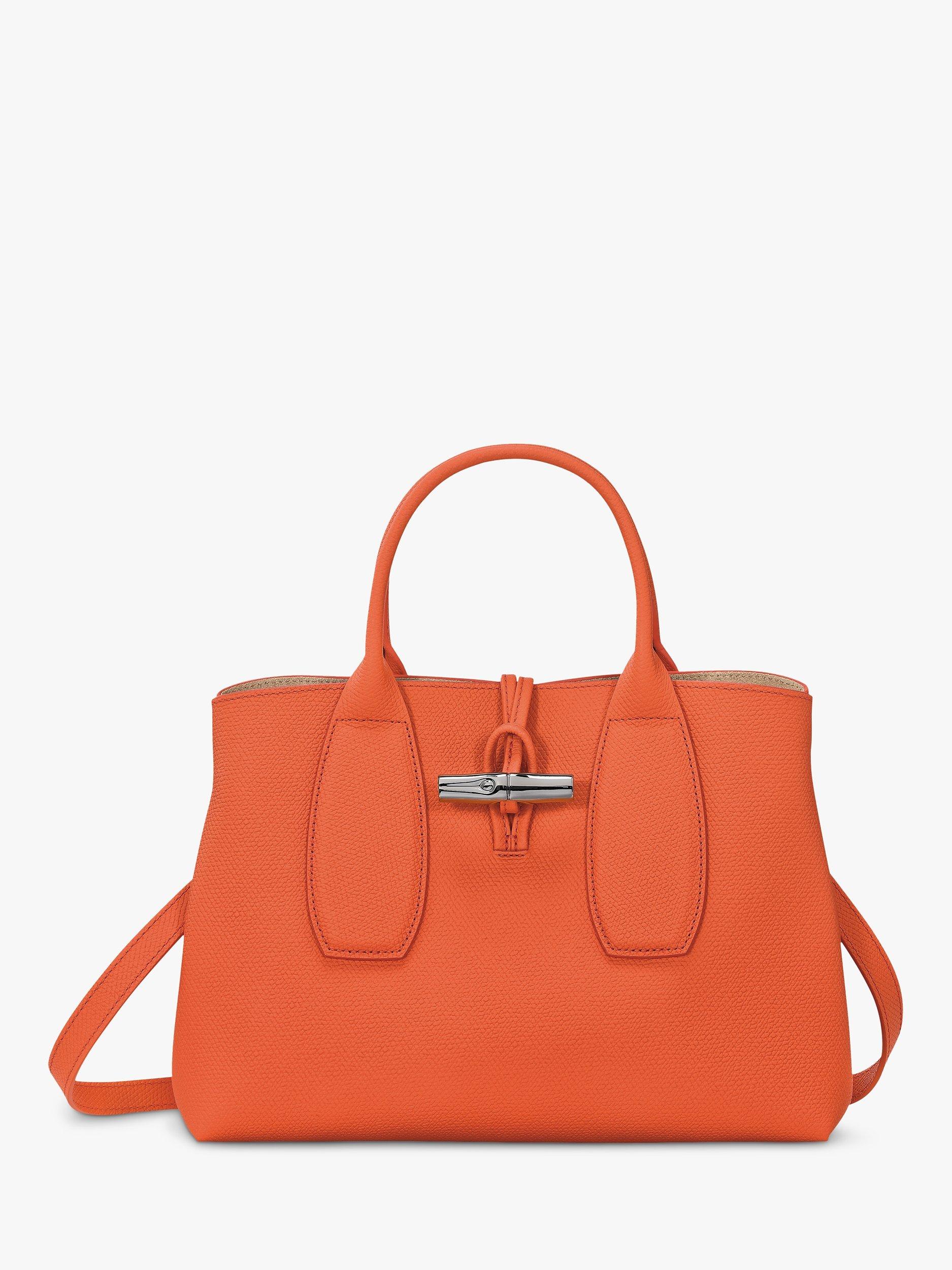 Longchamp Roseau Medium Leather Top Handle Bag, Orange