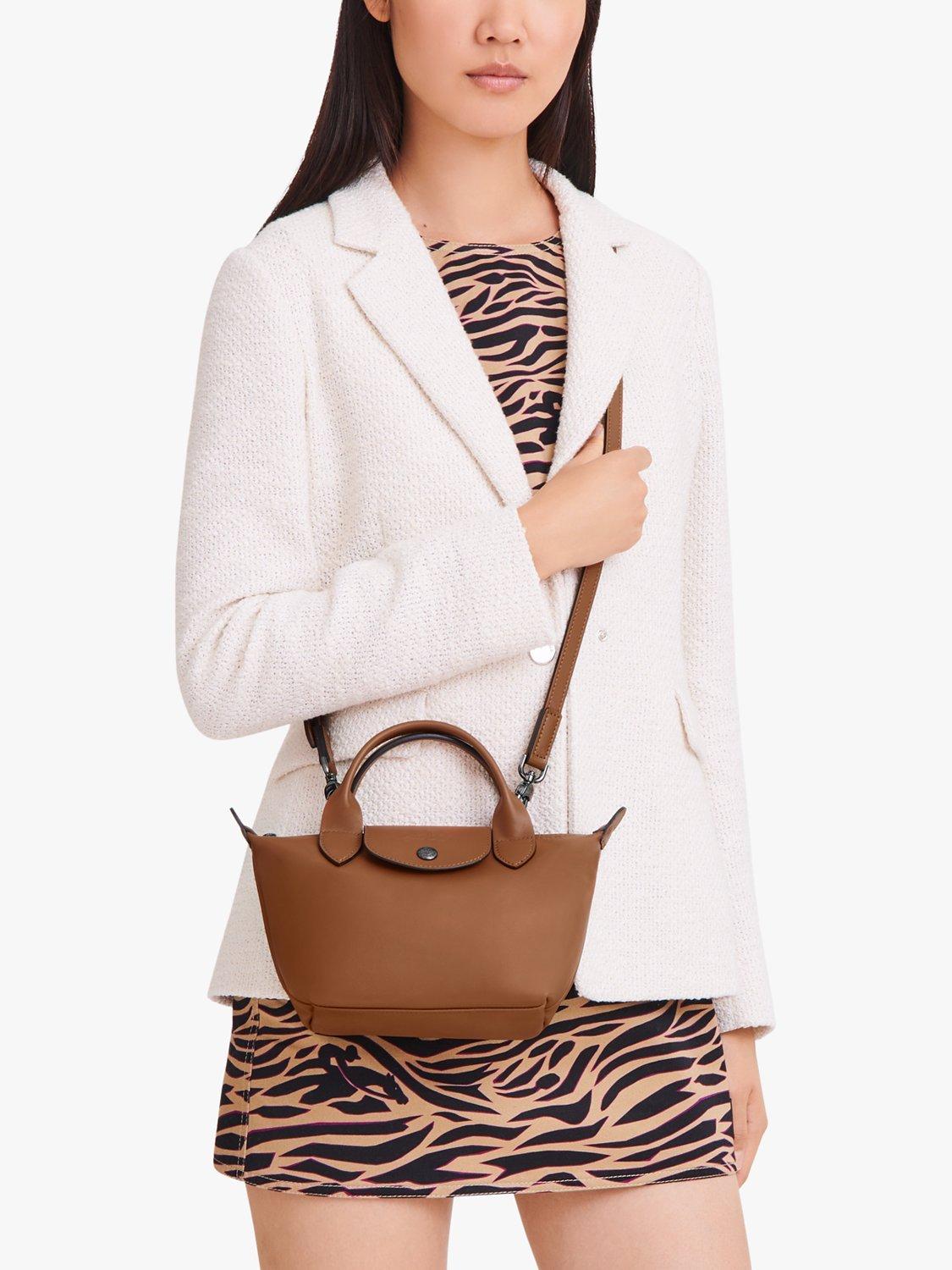 Product image 2 of 5, which shows Longchamp Le Pliage Xtra XS Leather Crossbody Bag, Cognac