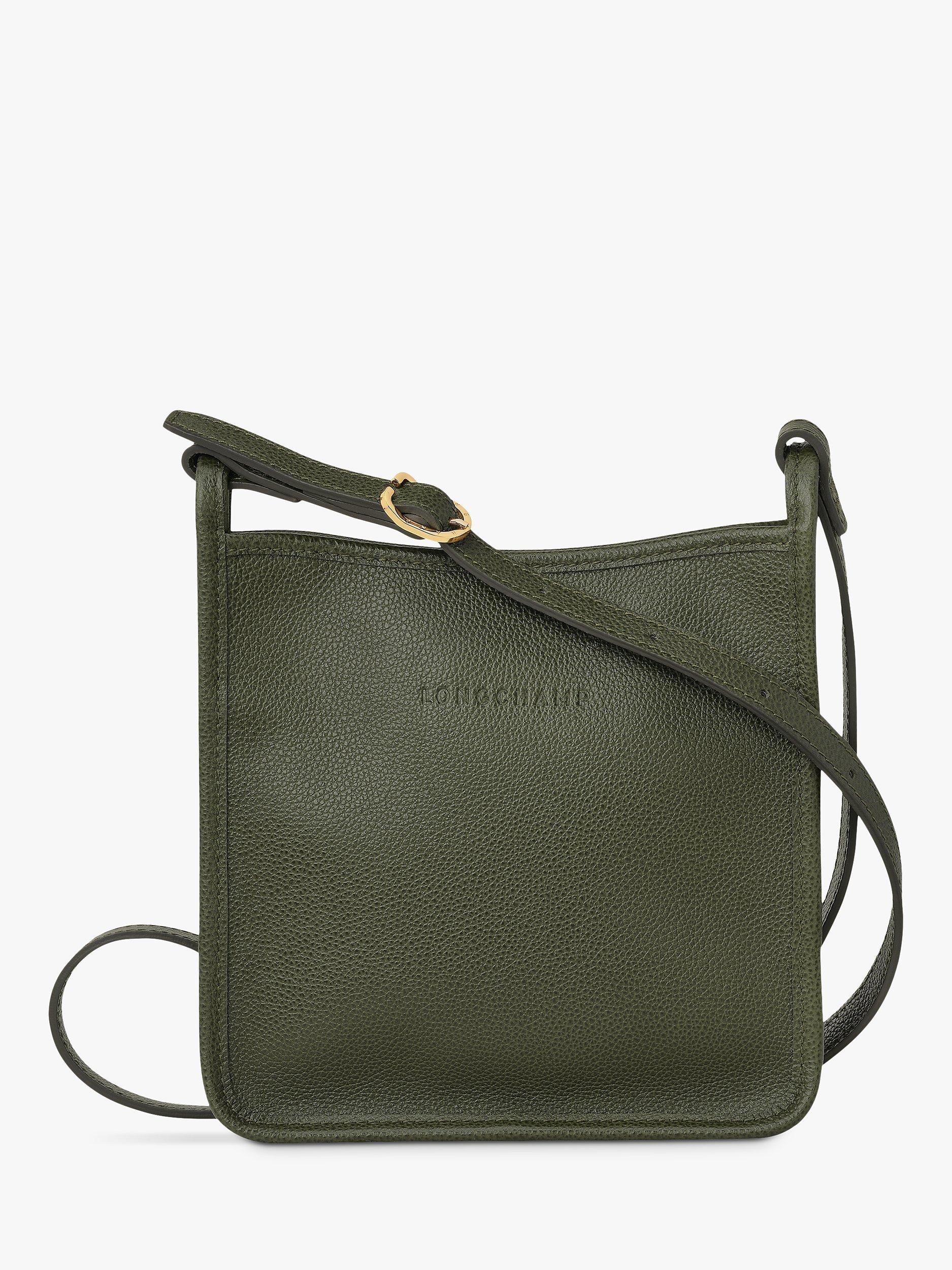 Product image 1 of 4, which shows Longchamp Le Foulonné Small Leather Cross Body Bag, Khaki