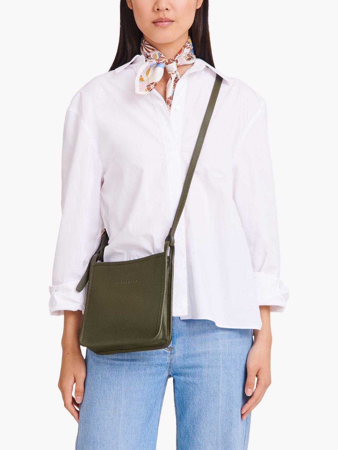 Product image 4 of 4, which shows Longchamp Le Foulonné Small Leather Cross Body Bag, Khaki
