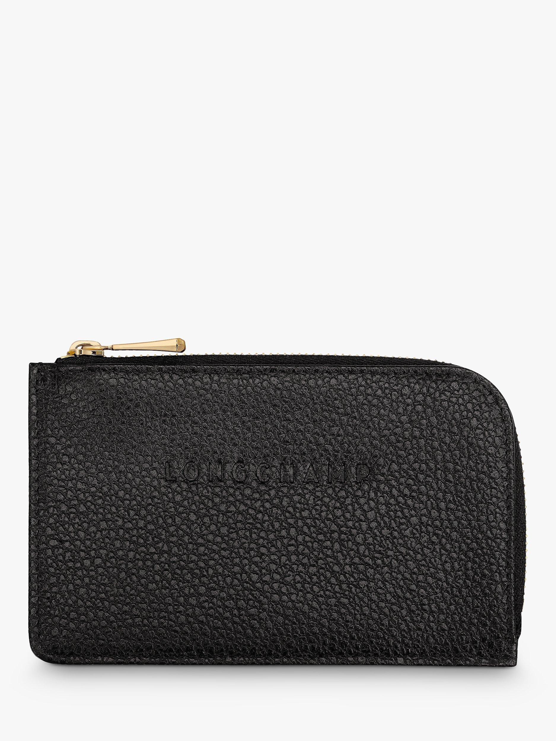 Longchamp Le Foulonné Zipped Leather Card Holder, Black