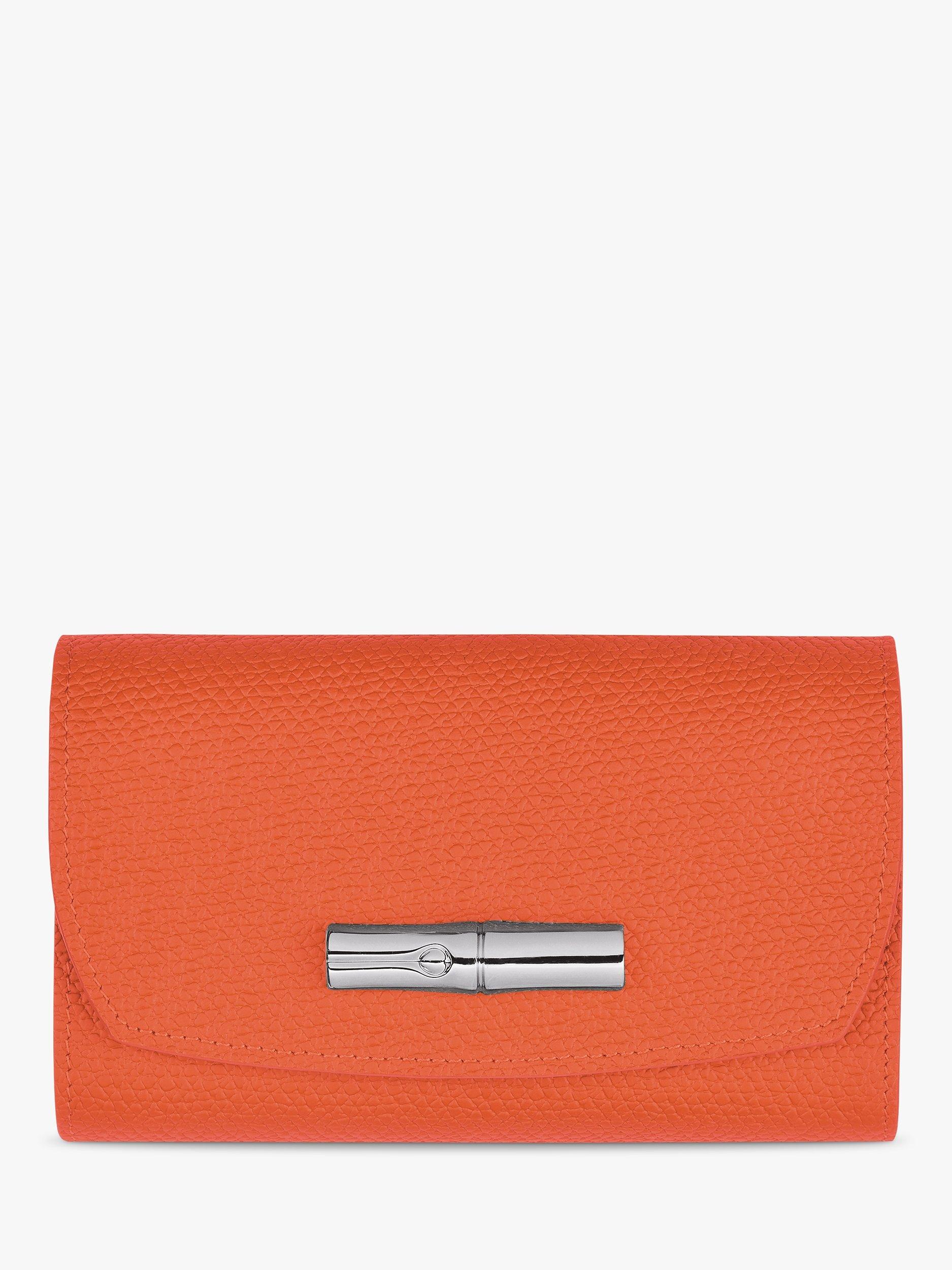 Longchamp Le Roseau Leather Compact Wallet, Orange