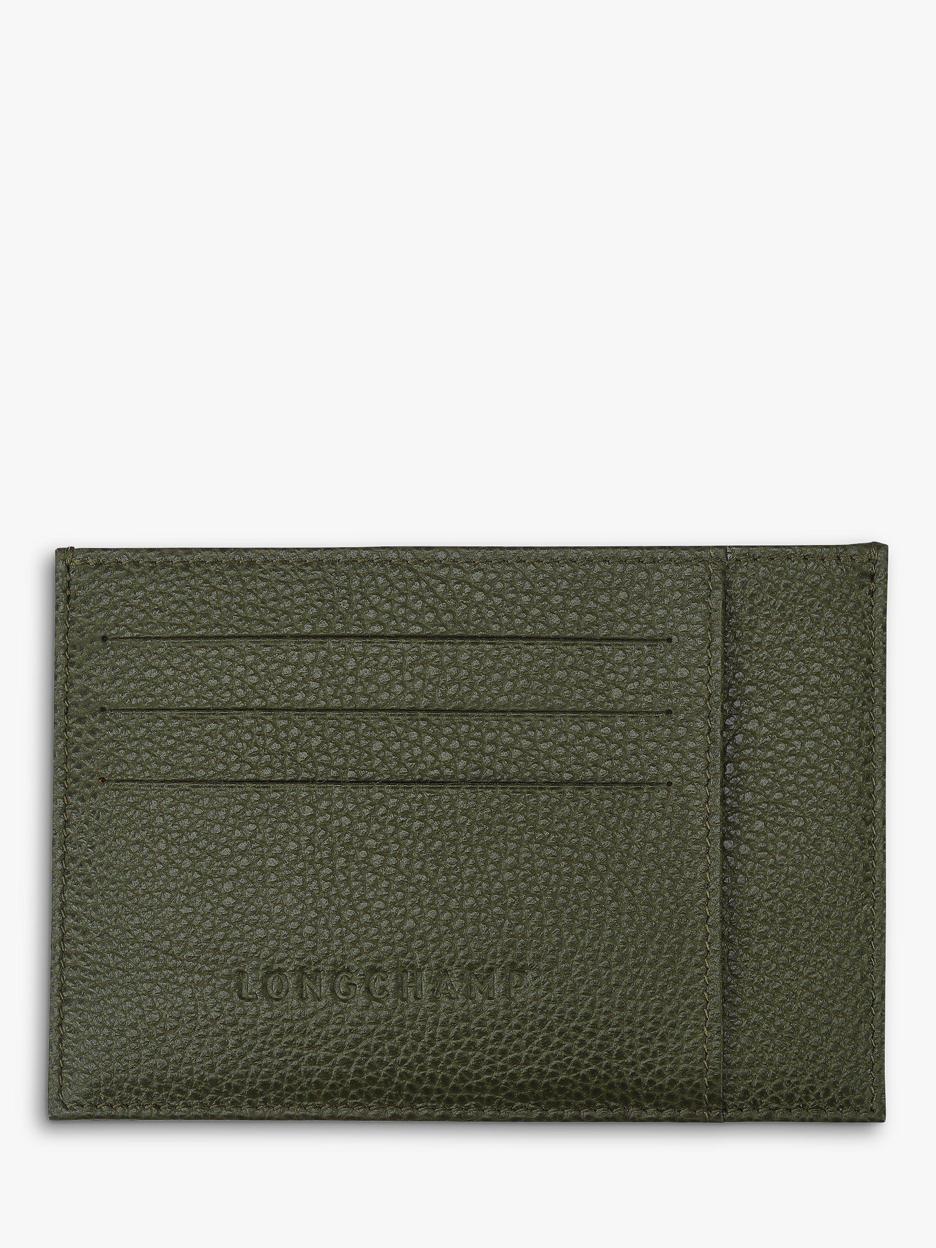 Longchamp Le Foulonné Leather Card Holder, Khaki