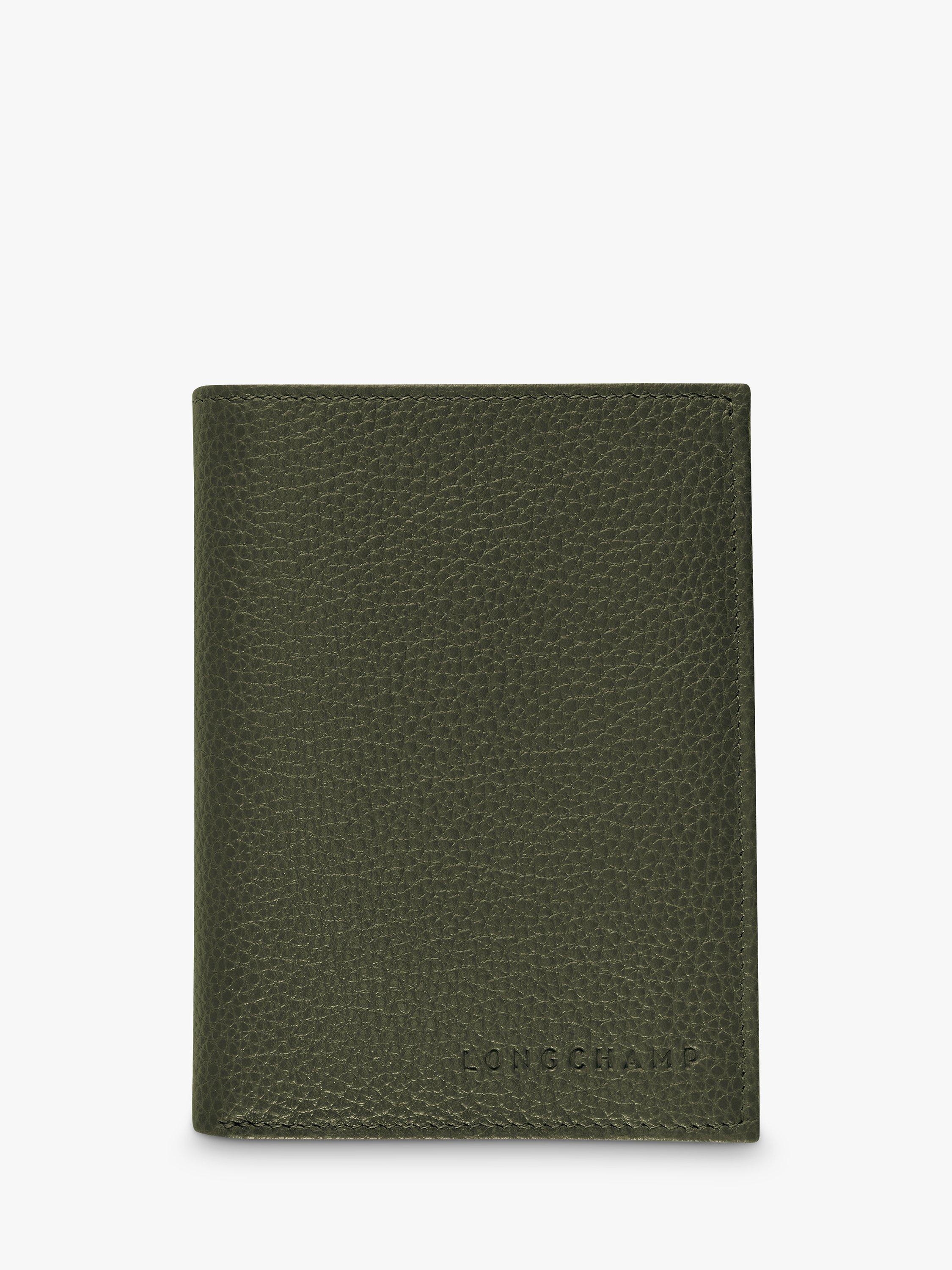 Longchamp Le Foulonné Leather Tri-Fold Wallet, Khaki