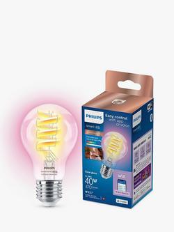 Philips Smart LED E27 Clear Filament Colour Smart Light Bulb, Multi