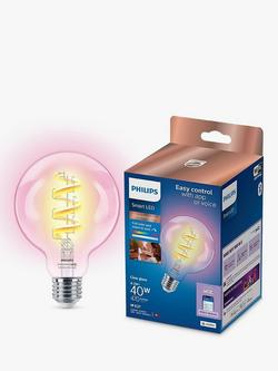 Philips Smart LED G95 E27 Colour Clear Filament Smart Light Bulb, Multi