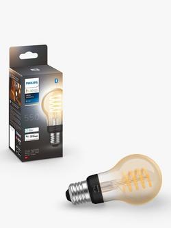 Philips Hue White Ambiance 7W A60 E27 LED Single Filament Dimmable Smart Bulb with Bluetooth, White