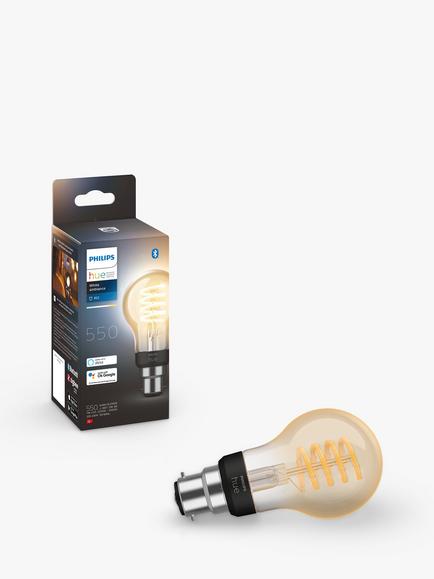 Philips Hue White Ambiance 7W A60 B22 LED Single Filament Dimmable Smart Bulb with Bluetooth, White