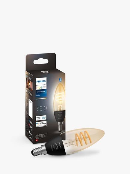 Philips Hue White Ambiance 4.6W E14 LED Single Filament Dimmable Smart Bulb with Bluetooth, Clear