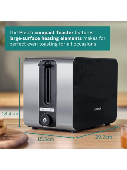 Bosch Sky Compact 2 Slice Toaster, Black - view 2, Black